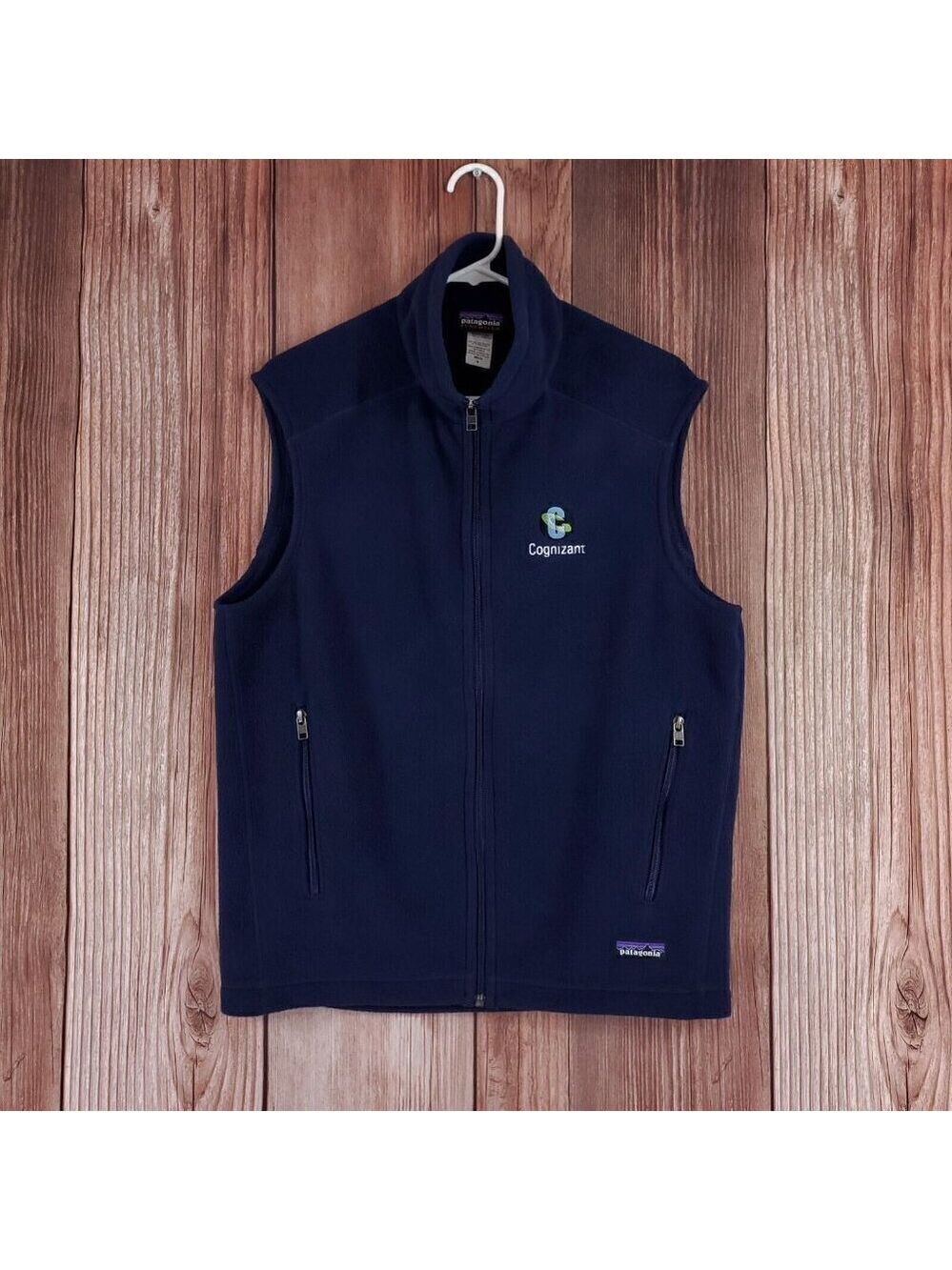 Patagonia Synchilla Mens Size Medium Navy Blue Fleece Vest Cognizant Embroidered